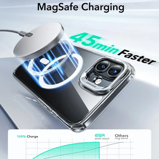  iPhone 16 Átlátszó Fekete ESR Klasszikus Hibrid HaloLock Kitámasztós Tok - 5