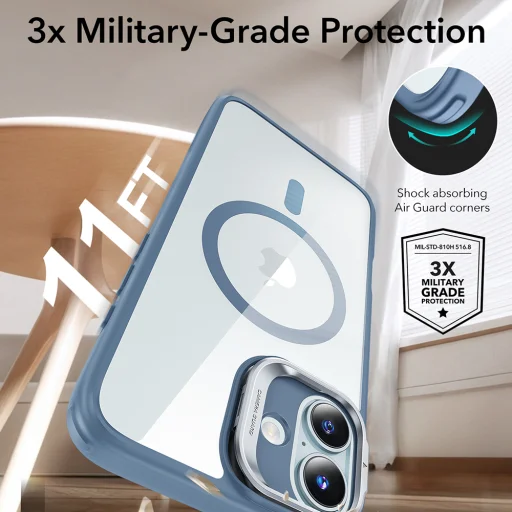  iPhone 16 Átlátszó Kék ESR Klasszikus Hibrid HaloLock Kitámasztós Tok - 4