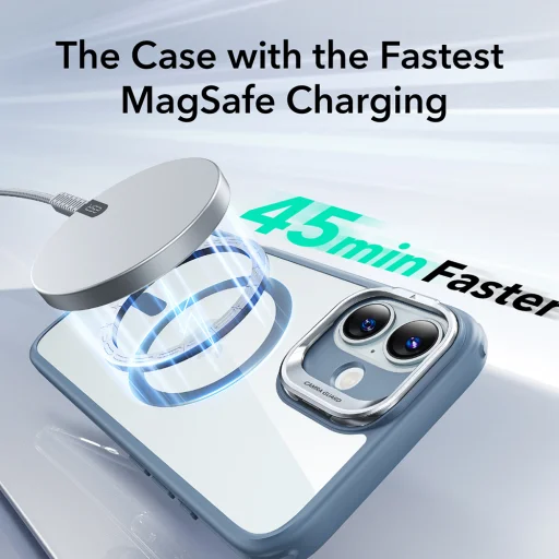  iPhone 16 Átlátszó Kék ESR Klasszikus Hibrid HaloLock Kitámasztós Tok - 7