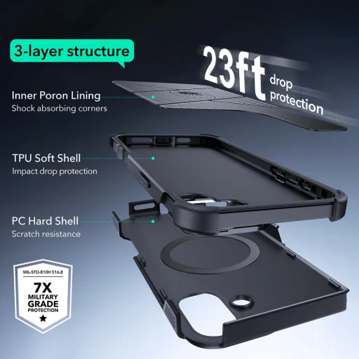  iPhone 16 Kék ESR - Cyber Armor Kitámasztós Tok - 2