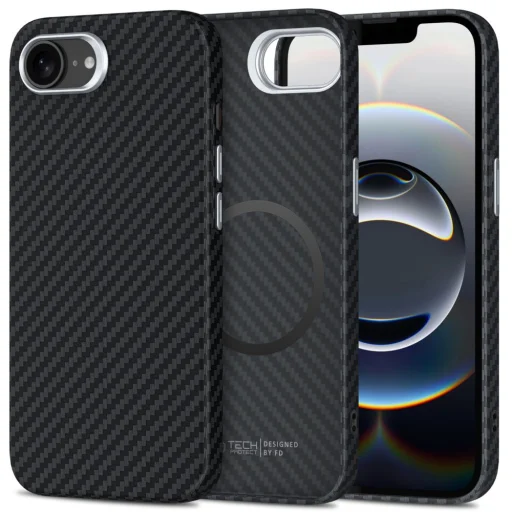 Tech-protect Ion Carbon Magsafe iPhone 16e fekete/ezüst tok - 1