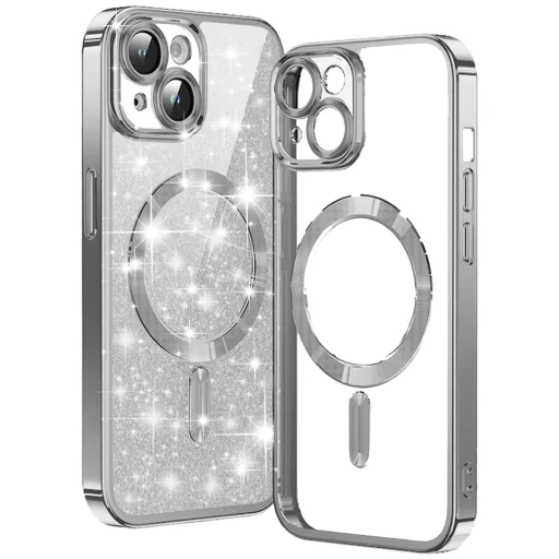  Techsuit - Luxus Glitter MagSafe - iPhone 15 Plus - Ezüst tok - 1