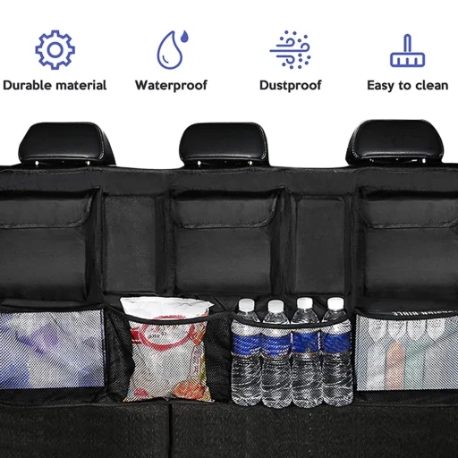  Techsuit - Autó Csomagtartó Rendező (OCS-02) 2 Pohártartóval, 3 Zsebbel és 4 Hálós Tartóval - Fekete - 2