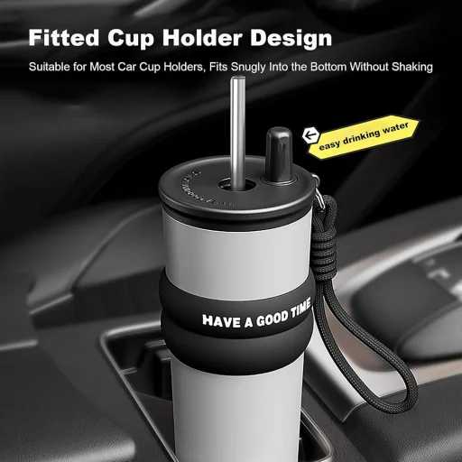  Techsuit - Hőtartó bögre (THM7) - Autós pohár, Egy csőr, 316 rozsdamentes acél, 710 ml - Szürke - 2