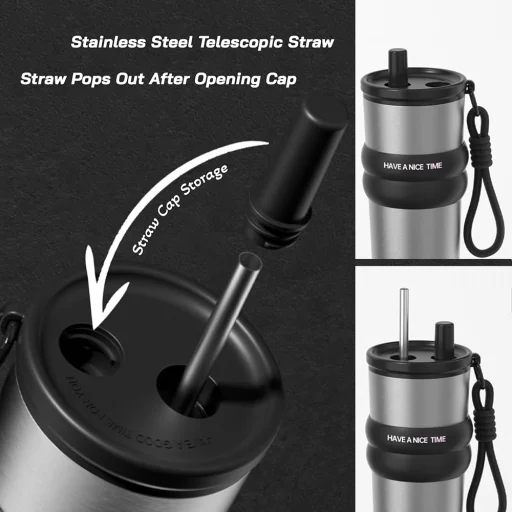  Techsuit - Hőtartó bögre (THM7) - Autós pohár, Egy csőr, 316 rozsdamentes acél, 710 ml - Szürke - 4