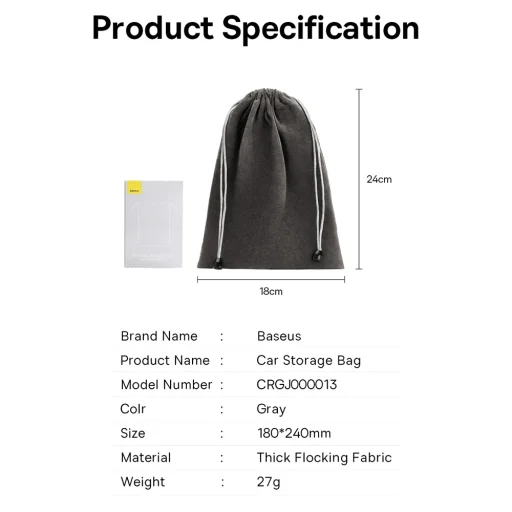  Baseus - Autós Táskás Rendszerező (CRGJ000013) - Nagy Kapacitású - Szürke - 7