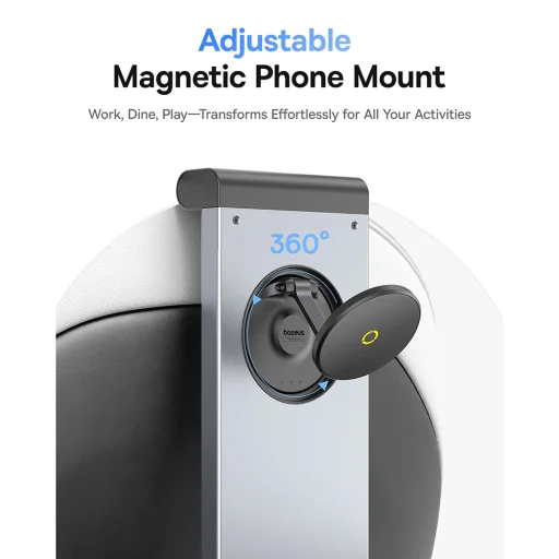  Baseus - MagPro II autós tartó (C40272901121-00) - fejtámlákhoz, pohártartó, 360°-os telefontartó, asztal - kozmikus fekete - 5