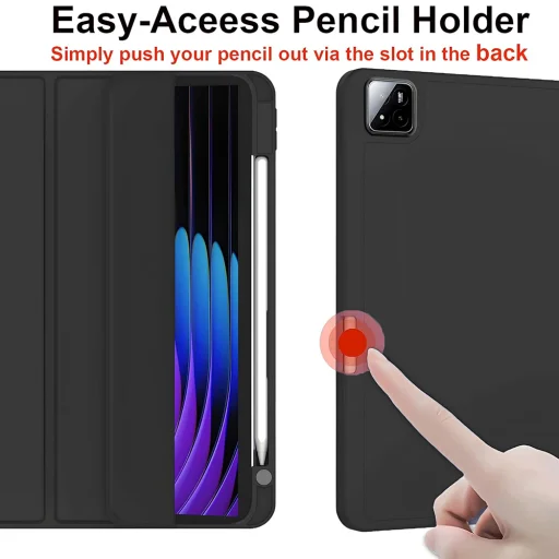  Techsuit - Flex Háromállású Tok (ceruzatartóval) - Xiaomi Pad 7 / 7 Pro - Fekete tok - 3