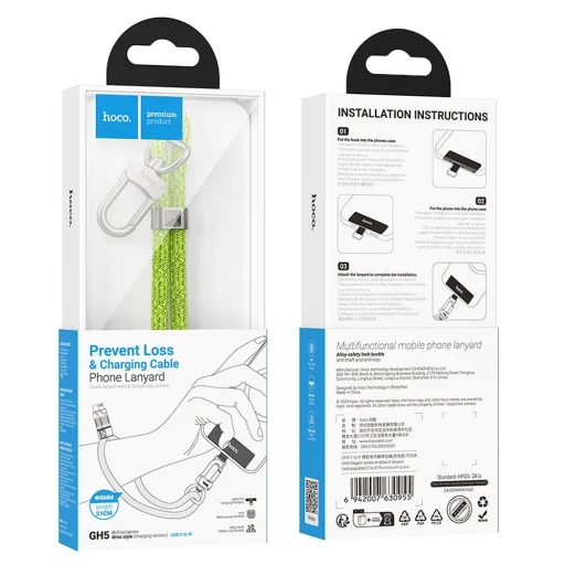 HOCO nyakpánt formájú kábel Type C - Lightning PD 20W GH5 0,22 m fluoreszkáló zöld - 5
