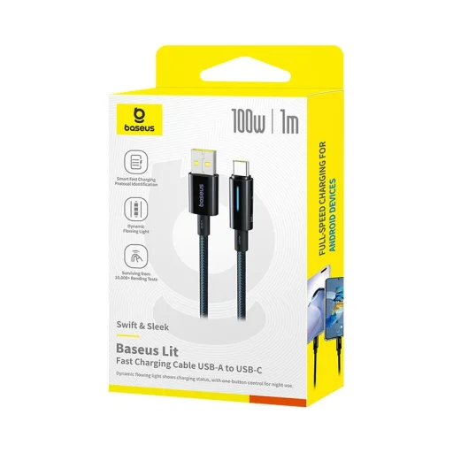 Baseus Lit gomb-vezérléses gyorstöltő adatkábel USB-A to USB-C 100W 1m kozmikus fekete - 5
