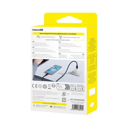 Baseus Lit gomb-vezérléses gyorstöltő adatkábel USB-A to USB-C 100W 1m kozmikus fekete - 6