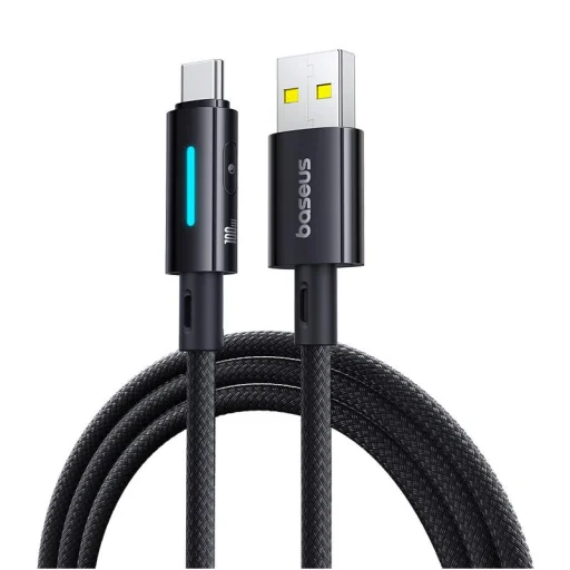 Baseus Lit gomb-vezérléses gyorstöltő adatkábel USB-A to USB-C 100W 1m kozmikus fekete - 1