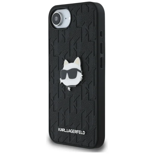  iPhone 16e fekete Original Pouch KARL LAGERFELD Monogram Choupette Head Pin tok - 2