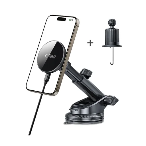 Tech-Protect Mm15w-v10 Mágneses Magsafe Műszerfalra és Szellőzőre Erősíthető Vezeték Nélküli Autós Töltő 15W Fekete - 2