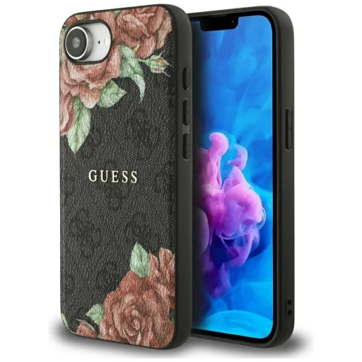  iPhone 16e fekete Eredeti Guess 4G Flowers Print MagSafe tok - 1