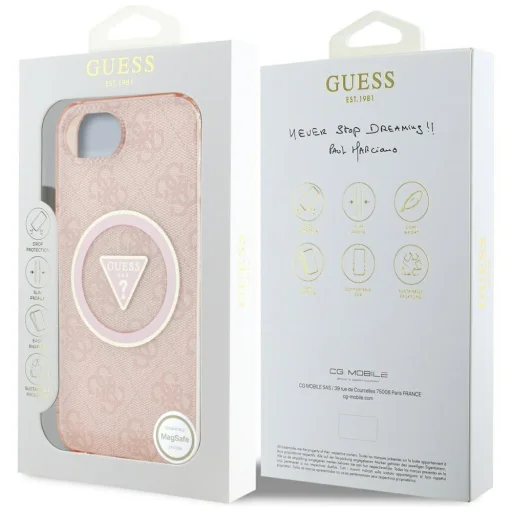  iPhone 16e Pink Original Case GUESS IML Metal Glitter 4G Circle Triangle MagSafe tok - 8