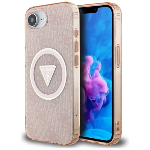  iPhone 16e Pink Original Case GUESS IML Metal Glitter 4G Circle Triangle MagSafe tok - 1
