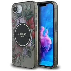 iPhone 16e Fekete GUESS IML Flowers MagSafe tok