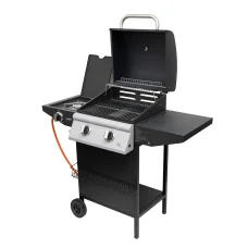 Home GRG02 gázgrill, 2 főégővel, 1 oldalégővel, 3,2 kW égőnkénti teljesítmény, 440x400 mm sütőfelület, nyomásszabályozó készlettel