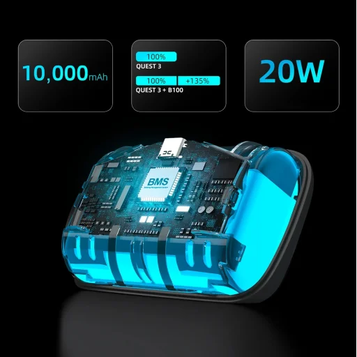 BoboVR S3 Pro tehermentesítő pánt Meta Quest 3 VR szemüveghez + B100 külső akkumulátor - fehér és fekete - 7