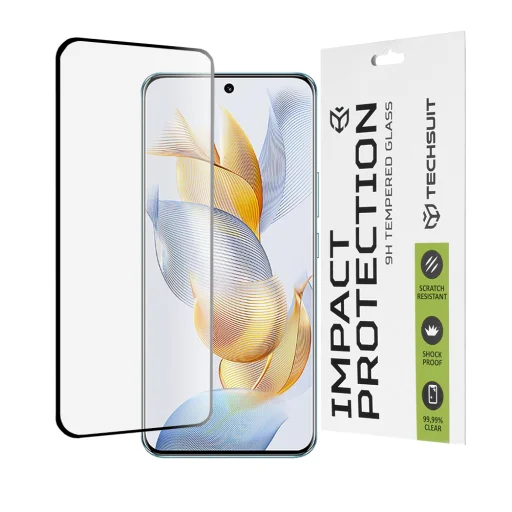  Techsuit - 111D Teljes Borítás / Teljes Ragasztás Üveg / 3D Ívelt Kijelző - Honor 90 - Fekete üvegfólia - 1