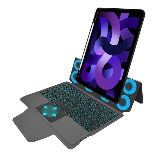  Techsuit - KeyTab Pro (RGB Vezeték nélküli Billentyűzettel / Stylus Tolltartóval) - iPad Air 4 (2020) / Air 5 (2022) / Air 11 (2024-2026) - Fekete tok - 2