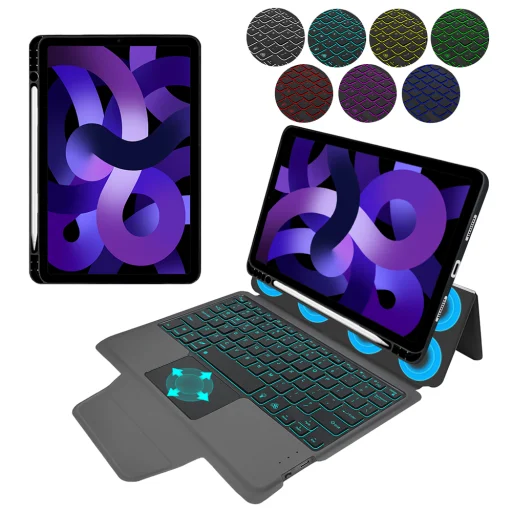  Techsuit - KeyTab Pro (RGB Vezeték nélküli Billentyűzettel / Stylus Tolltartóval) - iPad Air 4 (2020) / Air 5 (2022) / Air 11 (2024-2026) - Fekete tok - 1