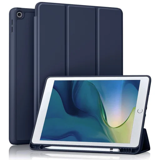  Techsuit - Flex Trifold (ceruzatartóval) - iPad 10.2 (2019 / 2020 / 2021) - Sötétkék tok - 1