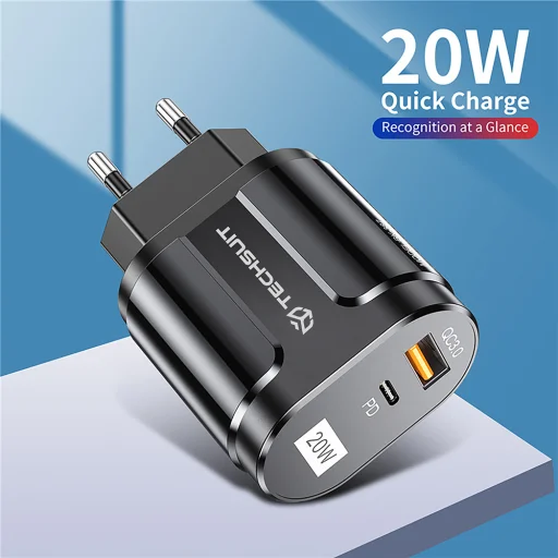 Techsuit - Fali Töltő Prémium (CHPD038) - USB-A, QC 3.0, USB-C, 20W - Fehér - 5