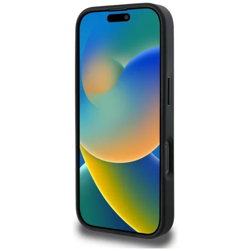  iPhone 16 Pro fekete Eredeti Guess Grained Hot Stamp Peony Triangle Logo MagSafe tok - 5