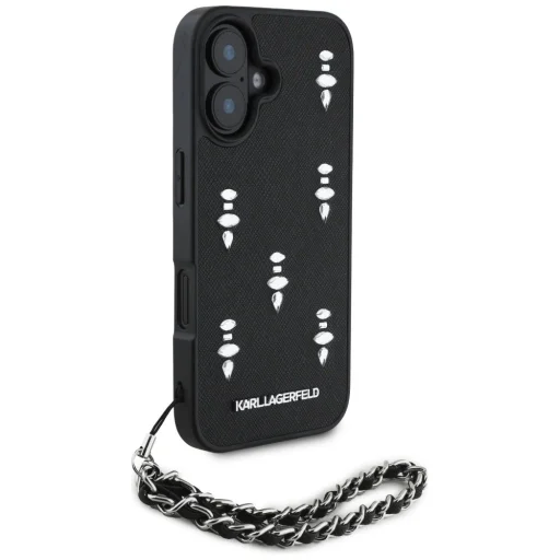  iPhone 16 Fekete Karl Lagerfeld Saffiano Crystals lánccal tok - 3