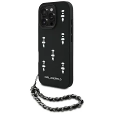  iPhone 16 Pro Fekete Karl Lagerfeld Saffiano Crystals lánccal tok