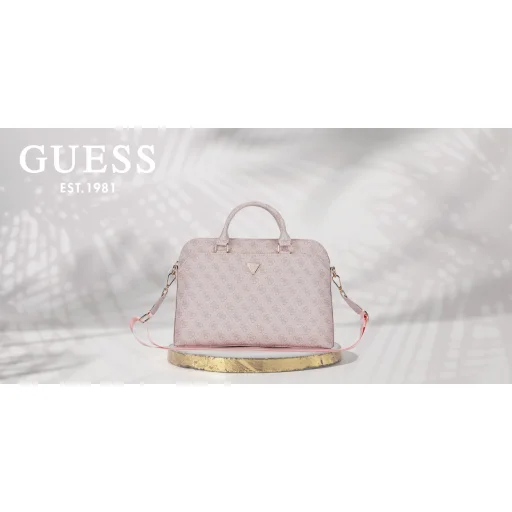 Guess 4G Zipper Pocket Triangle Logo 15" Laptop Bag - Pink - 4