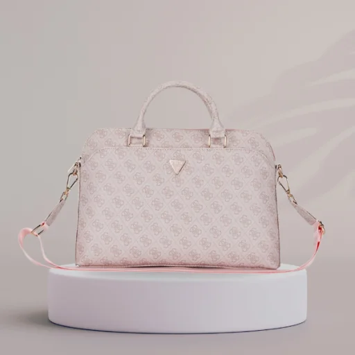 Guess 4G Zipper Pocket Triangle Logo 15" Laptop Bag - Pink - 5