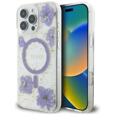  iPhone 16 Pro lila Guess Resin Flowers MagSafe tok