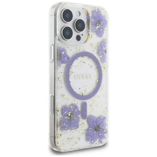  iPhone 16 Pro lila Guess Resin Flowers MagSafe tok - 4