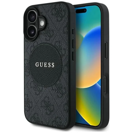  iPhone 16 fekete Guess 4G Circle Classic Logo MagSafe tok - 1