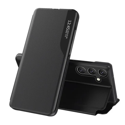 Eco Leather View Case elegáns fliptok állvánnyal Samsung Galaxy S25 Edge-hez - fekete tok - 1