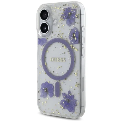  iPhone 16 Lila Guess Gyanta Virágok Glitter MagSafe tok - 2