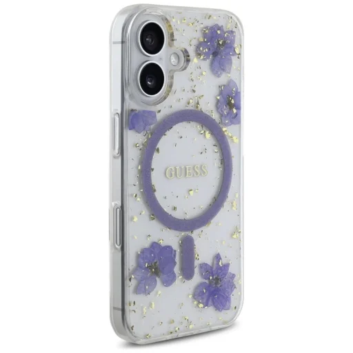  iPhone 16 Lila Guess Gyanta Virágok Glitter MagSafe tok - 4