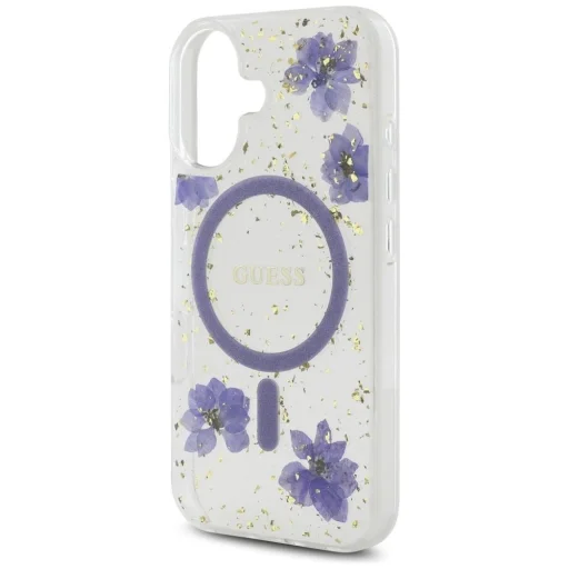  iPhone 16 Lila Guess Gyanta Virágok Glitter MagSafe tok - 6