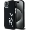  iPhone 15 Fekete Karl Lagerfeld Szilikon Metal Script Logo Tok thumbnail