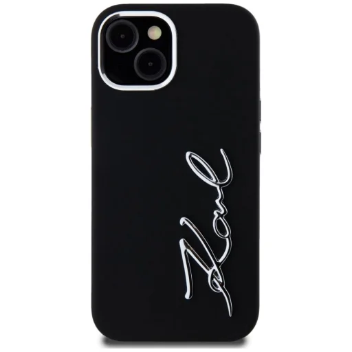  iPhone 15 Fekete Karl Lagerfeld Szilikon Metal Script Logo Tok - 3