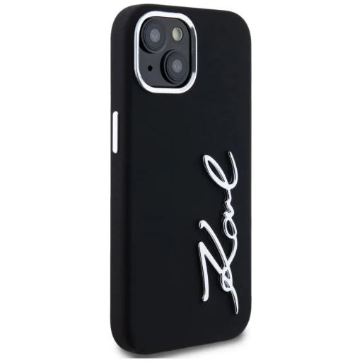  iPhone 15 Fekete Karl Lagerfeld Szilikon Metal Script Logo Tok - 4