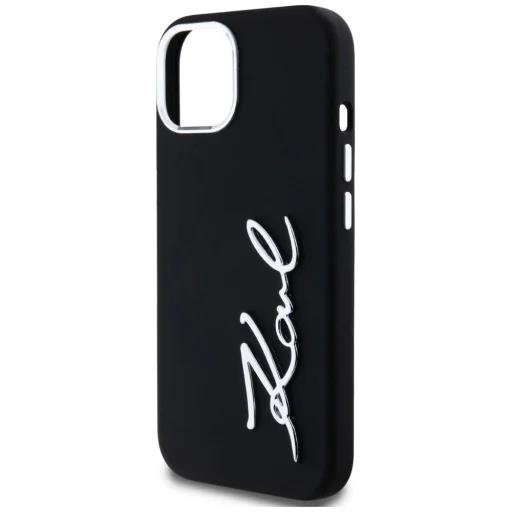  iPhone 15 Fekete Karl Lagerfeld Szilikon Metal Script Logo Tok - 6