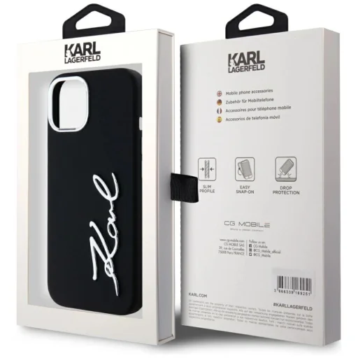  iPhone 15 Fekete Karl Lagerfeld Szilikon Metal Script Logo Tok - 8