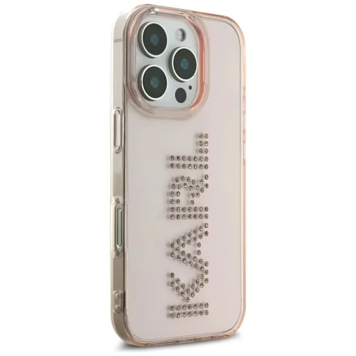  iPhone 16 Pro Max Karl Lagerfeld IML Rhinestones Logo tok - Pink - 4
