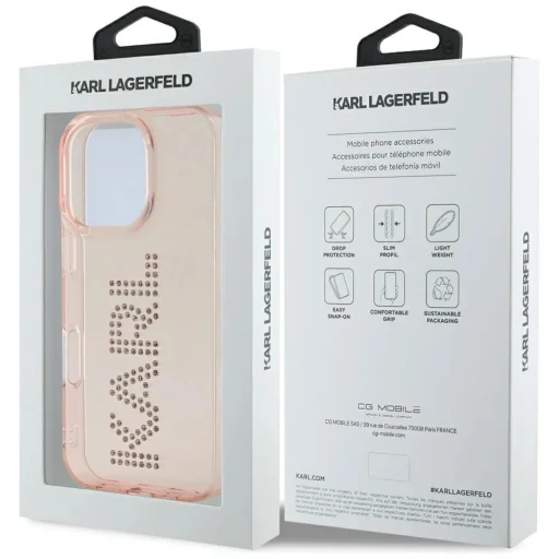  iPhone 16 Pro Max Karl Lagerfeld IML Rhinestones Logo tok - Pink - 8