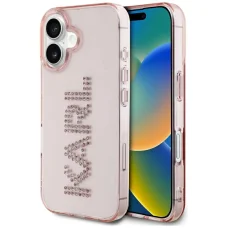  iPhone 16 Rózsaszín Karl Lagerfeld IML Rhinestones Logo tok