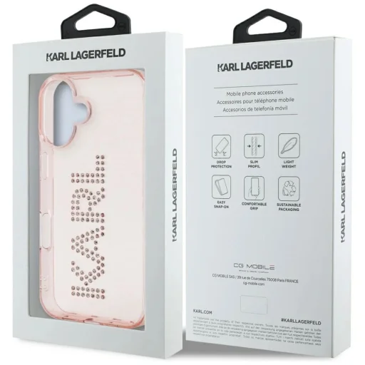  iPhone 16 Rózsaszín Karl Lagerfeld IML Rhinestones Logo tok - 8